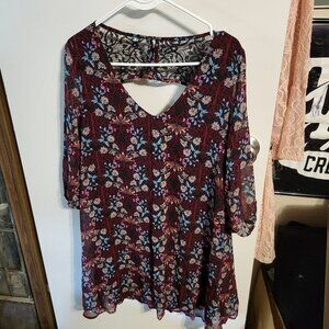WOMANS TEMPTED FLORAL MINI DRESS CUT OUT BACK SZ M